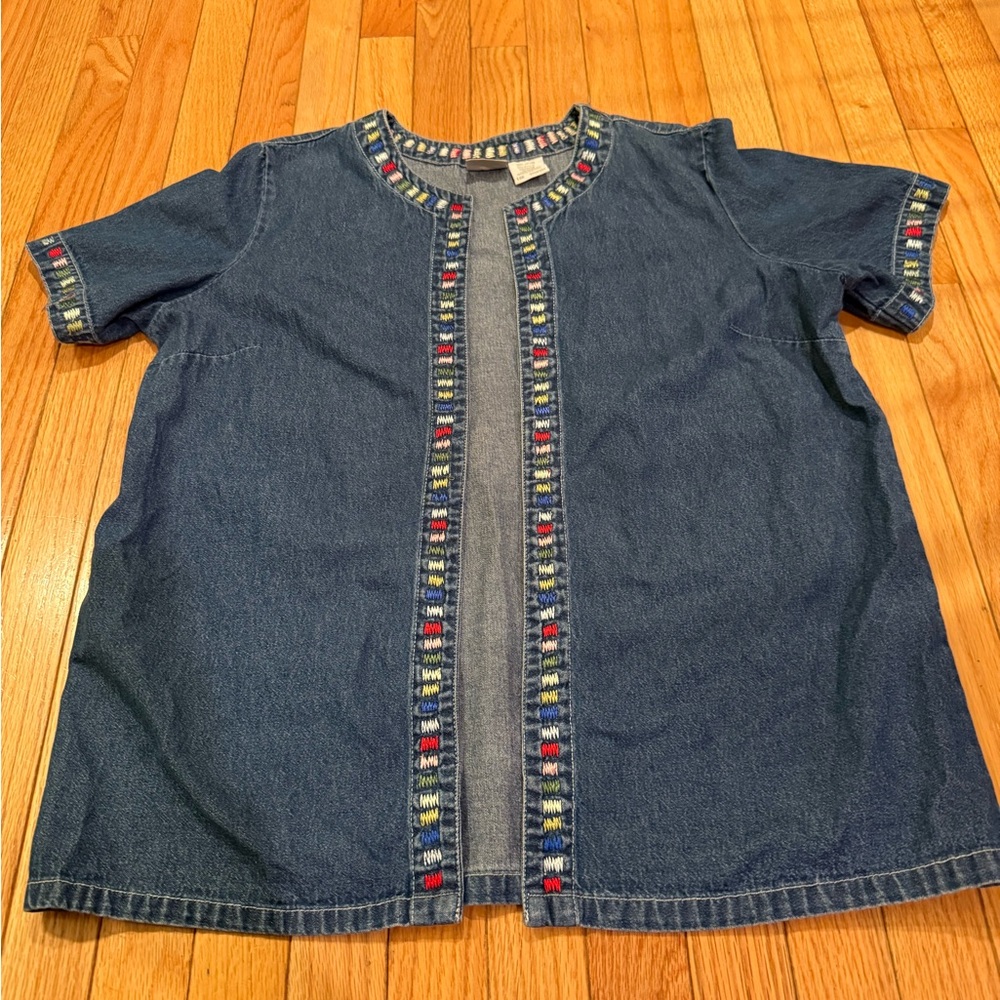 Blair Blue Jean Jacket with Multicolor Trim Size L